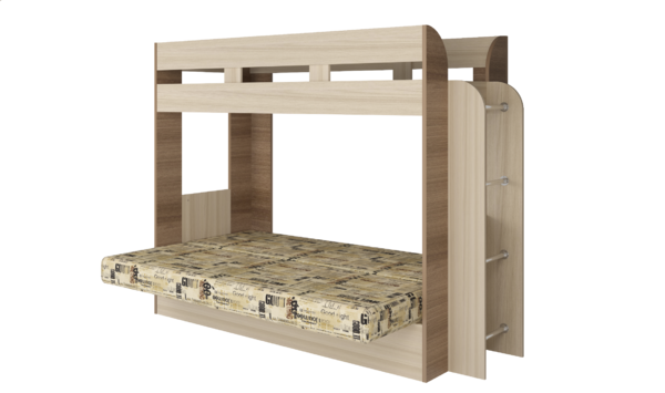 Кровать детская двухъярусная Карамель 75 ясень шимо темный/светлый, диван - велюр Газета (сборка на любую сторону) спальное место верх 80х190, низ 120х185
