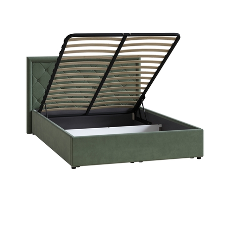 Кровать Марион 140 велюр OCEAN 012 темно-зеленый с ортопедическим основанием и подъемным механизмом (спальное место 140 х 200)