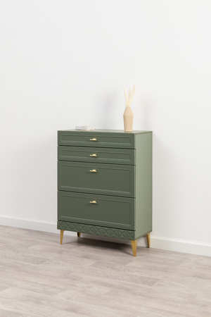 Гостиная Марион композиция 1 дымчатый зеленый K521, олива шагрень AG 1050 ПВХ, белый PE шагрень (собирается на любую сторону)