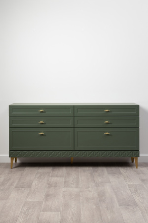Комод Марион 16.256 дымчатый зеленый K521, олива шагрень AG 1050 ПВХ, белый PE шагрень