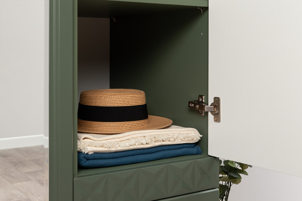 Шкаф для одежды Марион 16.340.03 дымчатый зеленый K521, олива шагрень AG 1050 ПВХ (собирается на любую сторону)