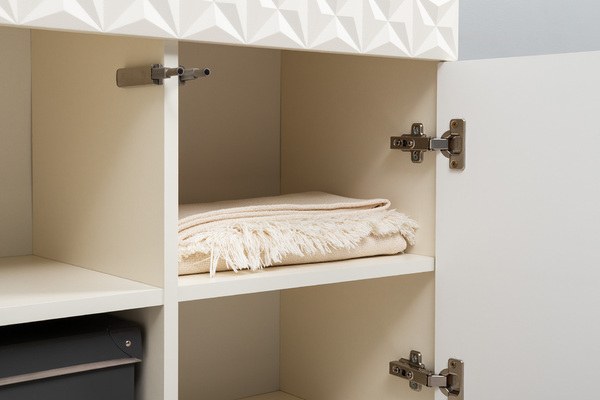 Гостиная Марион композиция 1 слоновая кость С341 PE, слоновая кость 6898 ПВХ, белый PE шагрень (собирается на любую сторону)