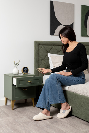 Тумба прикроватная Марион 16.14 дымчатый зеленый K521, олива шагрень AG 1050 ПВХ, белый PE шагрень