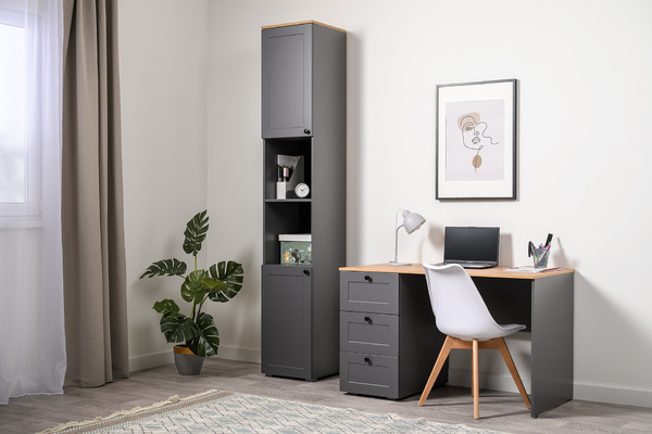 Стеллаж Остин 16.427 серый графит 0162 РЕ, дуб золотой CRAFT, графит ZB 856-2 ПВХ, сборка на любую сторону