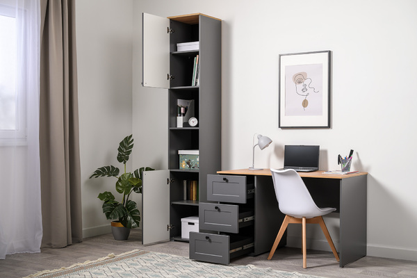 Стол письменный Остин 12.159 серый графит 0162 РЕ, дуб золотой CRAFT, графит ZB 856-2 ПВХ, сборка на любую сторону