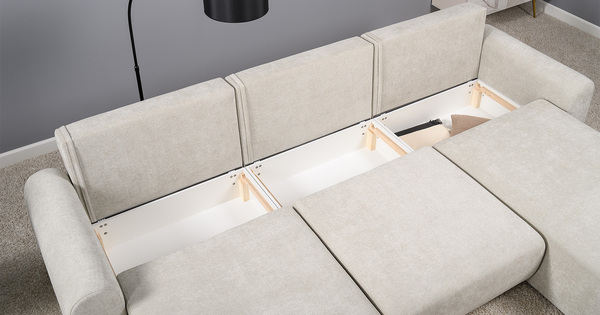 Диван-кровать угловой Тэдди 1505 композиция 3, букле Pique 010 светло-серый, модульная система, сборка на любую сторону